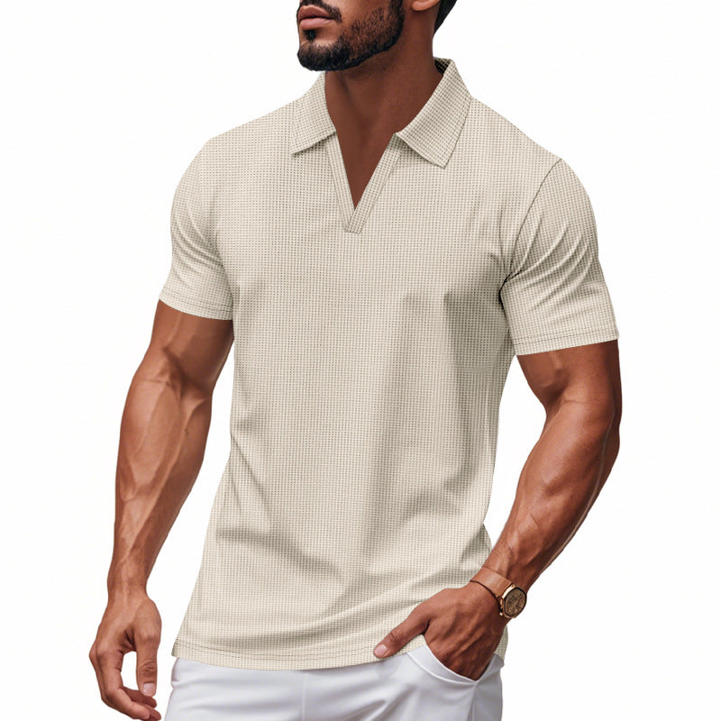 Polo de punto waffle para hombre – Casual de verano con cuello de pico y manga corta