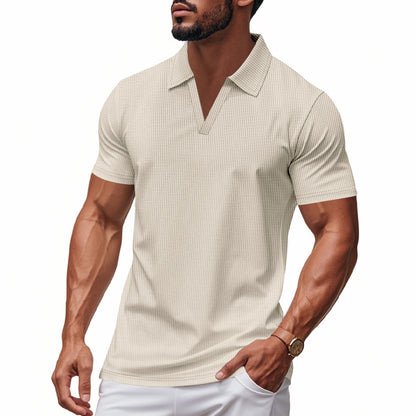 Polo de punto waffle para hombre – Casual de verano con cuello de pico y manga corta