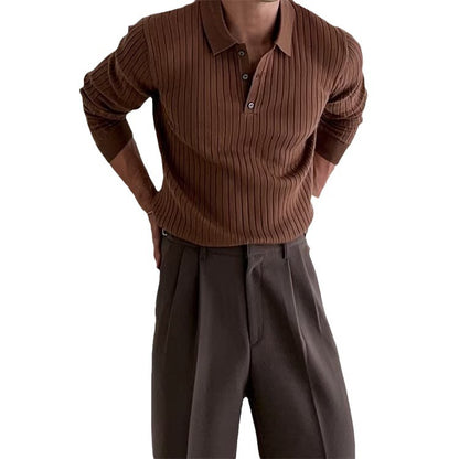 Polo homme ajusté à manches longues – Col à boutons