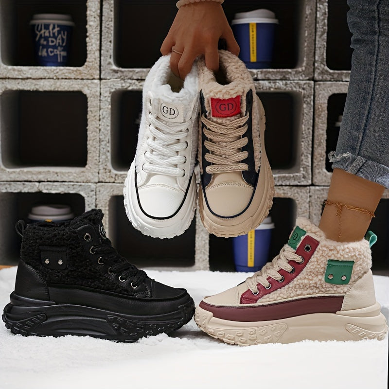 Botas de nieve forradas de felpa para mujer - Zapatos de invierno antideslizantes con suela de PVC