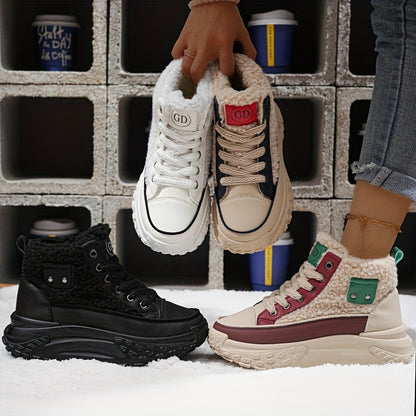 Botas de nieve forradas de felpa para mujer - Zapatos de invierno antideslizantes con suela de PVC
