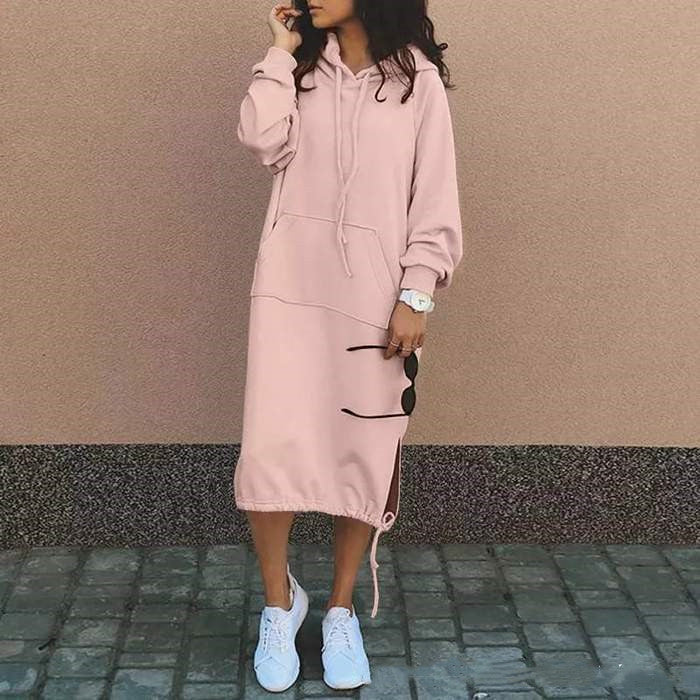 Sudadera larga con capucha para mujer – Bolsillo con cordón Ajuste casual