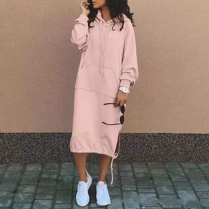 Sudadera larga con capucha para mujer – Bolsillo con cordón Ajuste casual