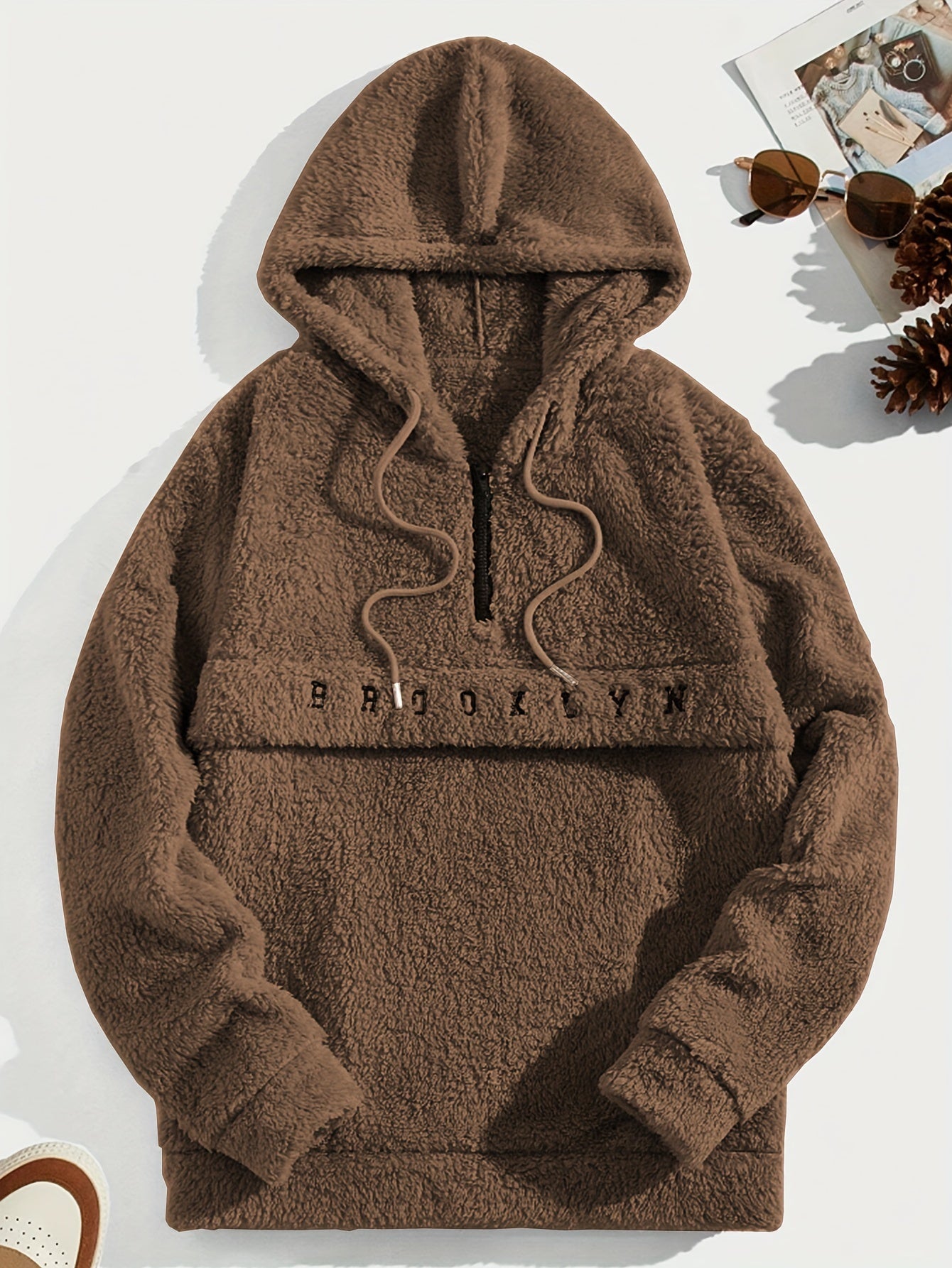 Sweat à capuche en molleton doux pour hommes – Demi-zip « Brooklyn » Pull d'hiver