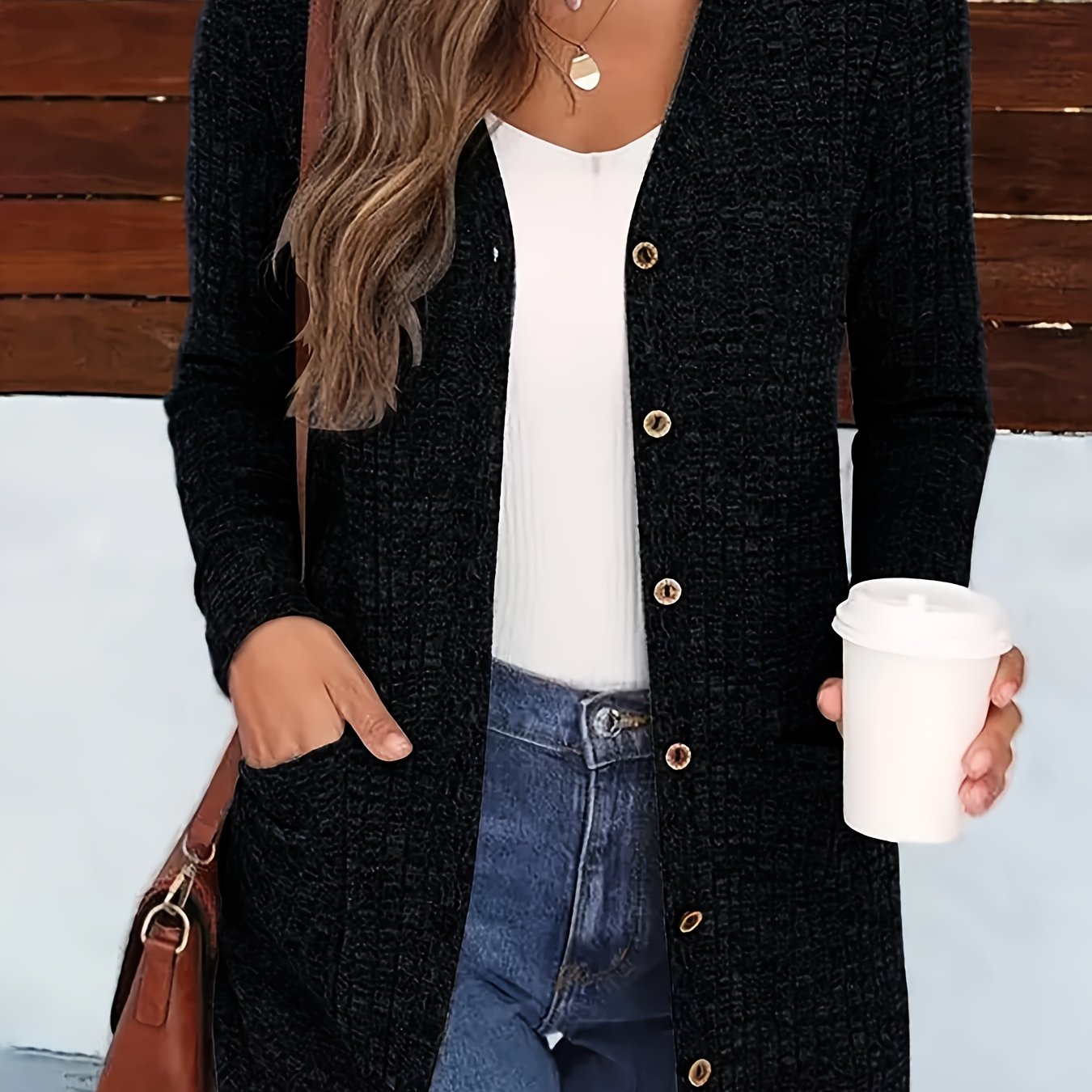 Cárdigan elegante con cuello de pico para mujer – Suéter acogedor de otoño con botones