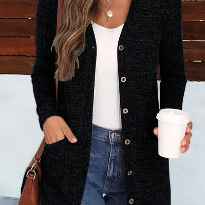Cárdigan elegante con cuello de pico para mujer – Suéter acogedor de otoño con botones