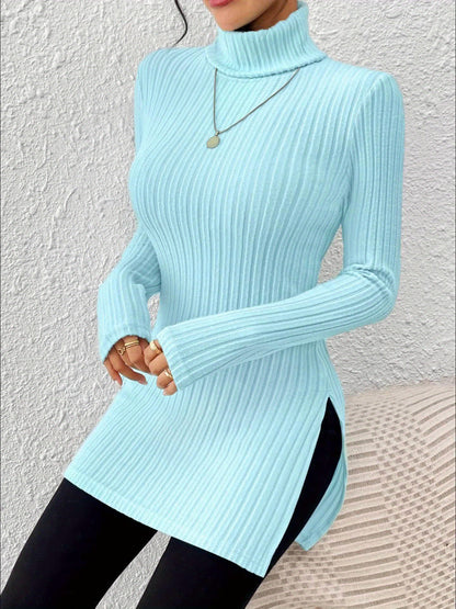 Top de cuello alto elegante para mujer – Tejido suave de manga larga y cuello alto