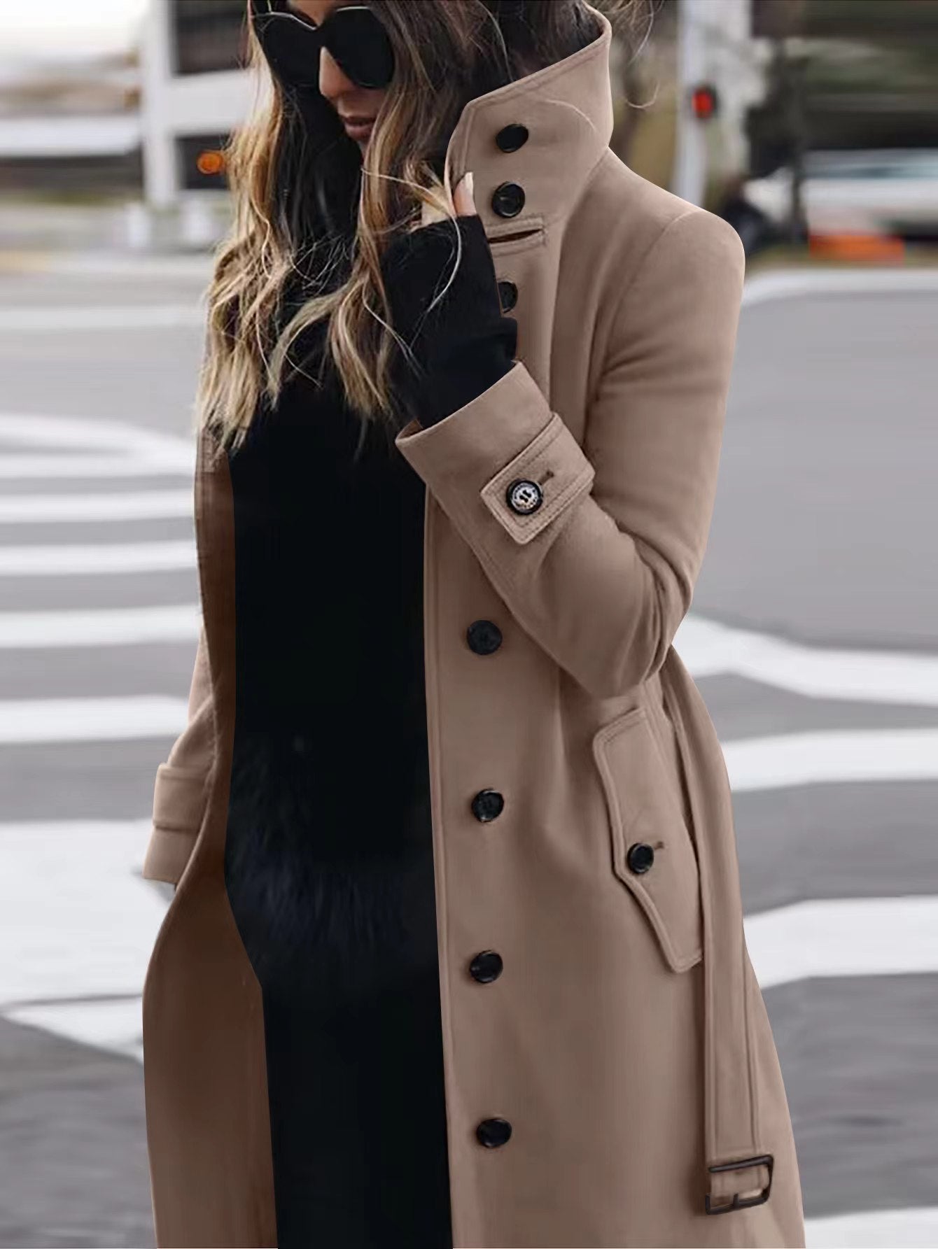 Abrigo de lana con cuello levantado Loom & Soul™ – Cárdigan de invierno ajustado para mujer con diseño de botonadura simple