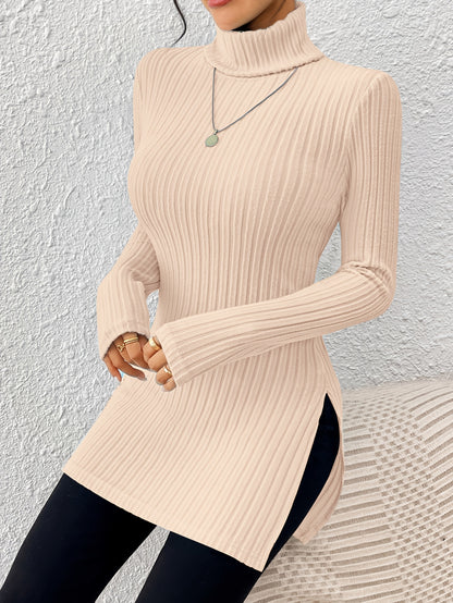Top de cuello alto elegante para mujer – Tejido suave de manga larga y cuello alto