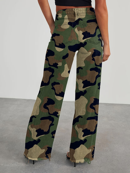 Pantalones vaqueros de mujer de talle alto y pernera ancha – Vaqueros elásticos informales holgados