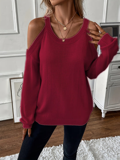 Suéter de punto suave para otoño/invierno con cuello redondo elegante para mujer