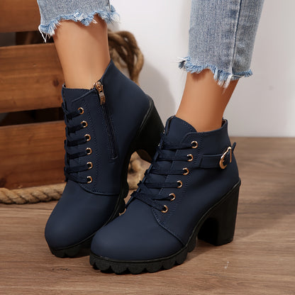 Women’s High Heel Ankle Boots – Block Heel Elegant Slip-On
