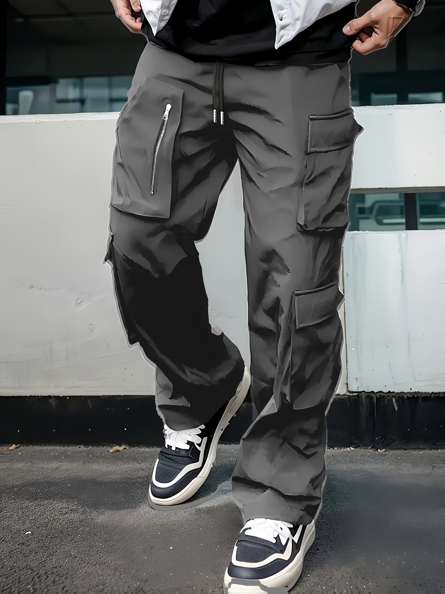 Pantalones cargo negros para hombre – Joggers sueltos multiziper para exteriores, para primavera/otoño