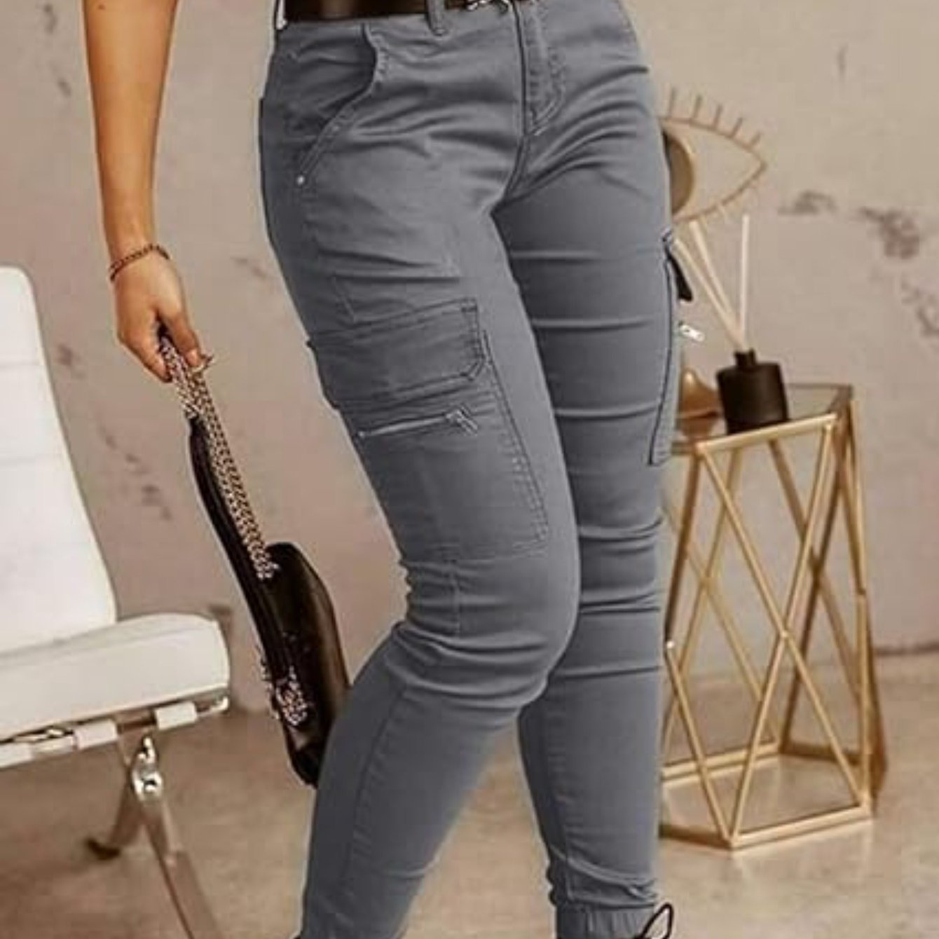 Pantalones de mujer estilo jogger cargo ajustados — Pantalones elásticos entallados estilo utilitario