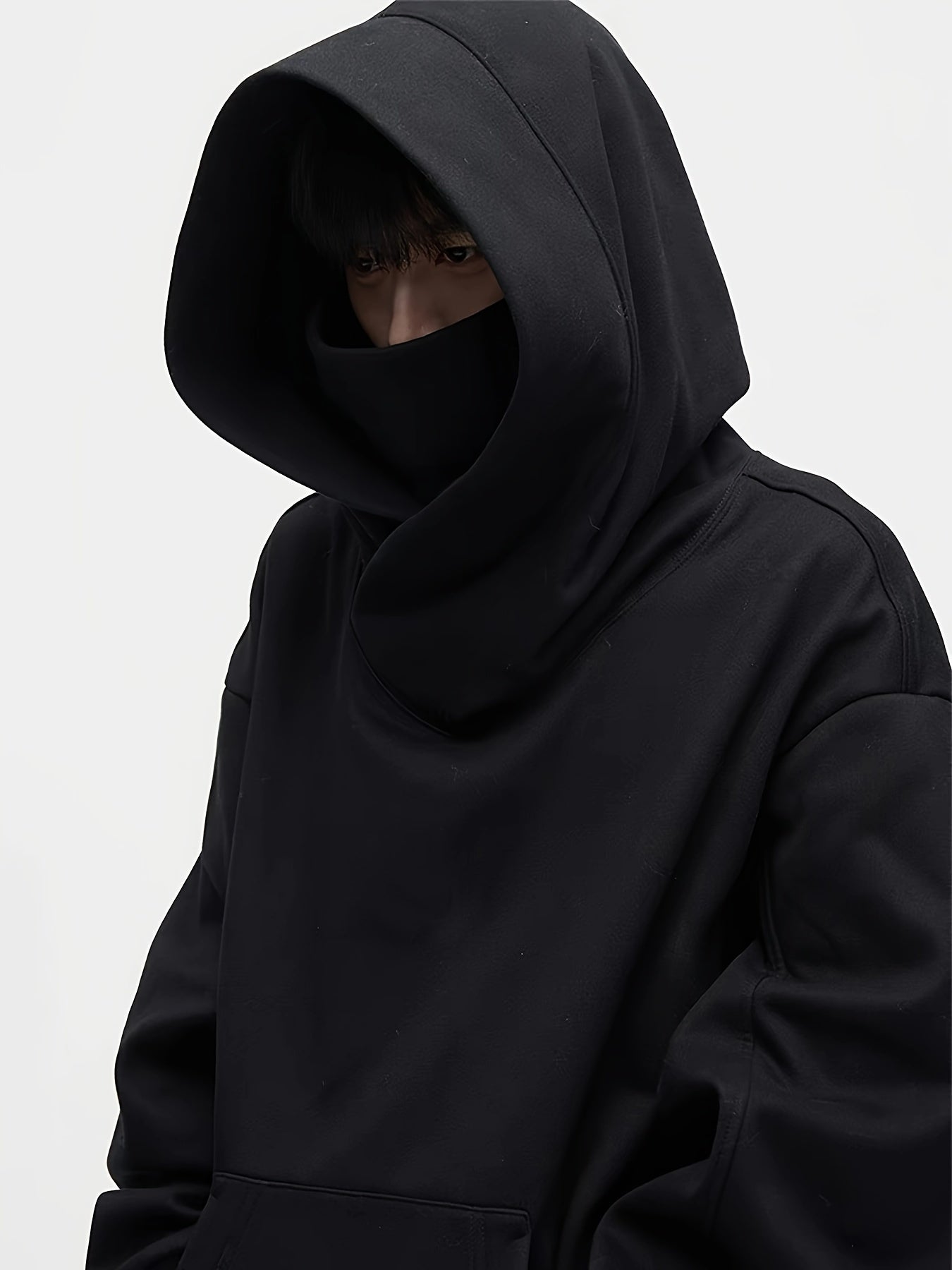 Sweat à capuche ample en peluche pour homme – Pull style ninja streetwear