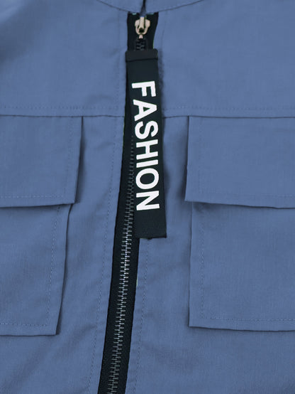 Conjunto de dos piezas con cremallera y diseño direccional – Ropa urbana informal para mujer