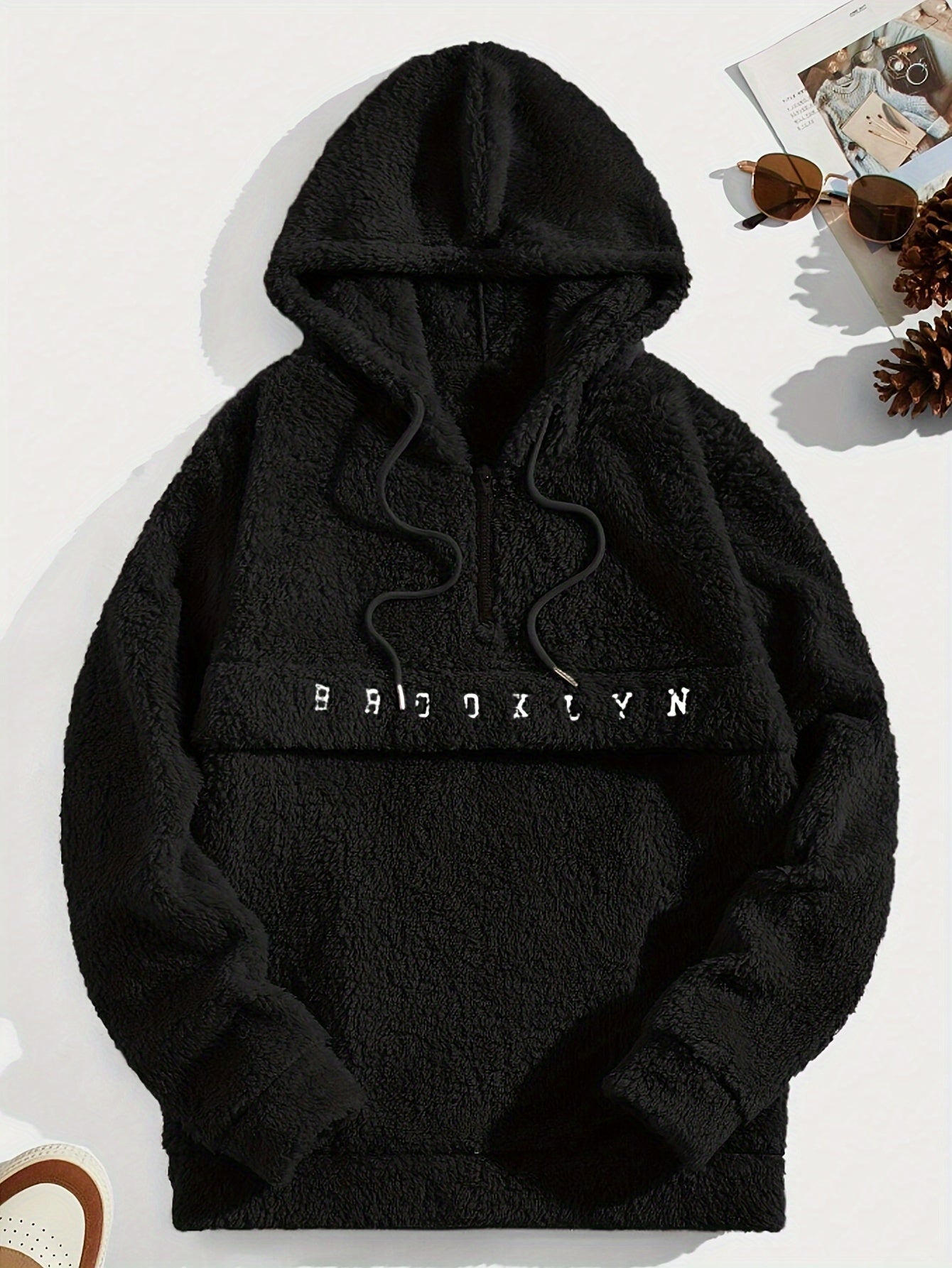 Sweat à capuche en molleton doux pour hommes – Demi-zip « Brooklyn » Pull d'hiver