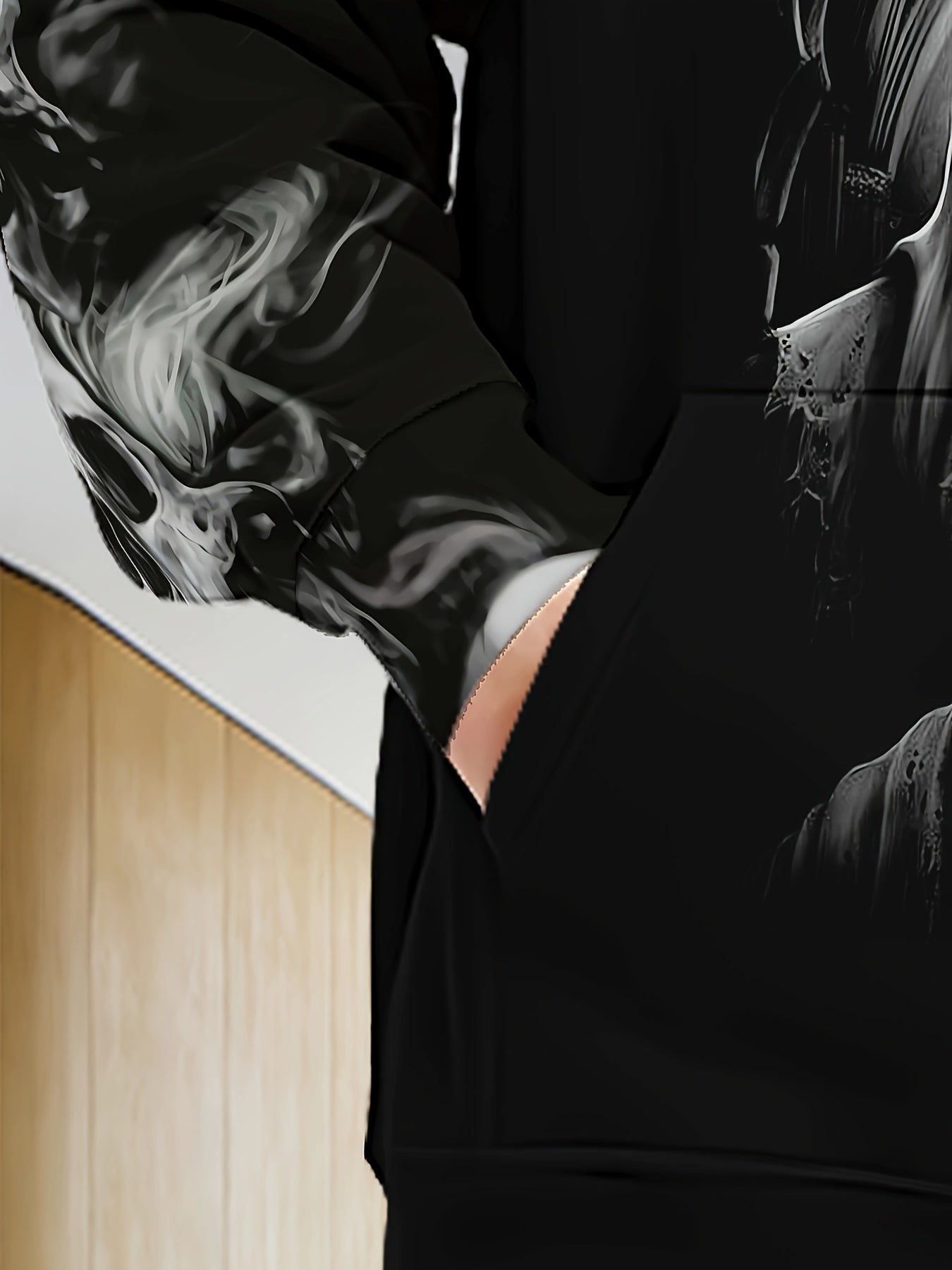Sweat à capuche zippé gothique tête de mort pour homme Loom & Soul – Veste streetwear ailes enflammées