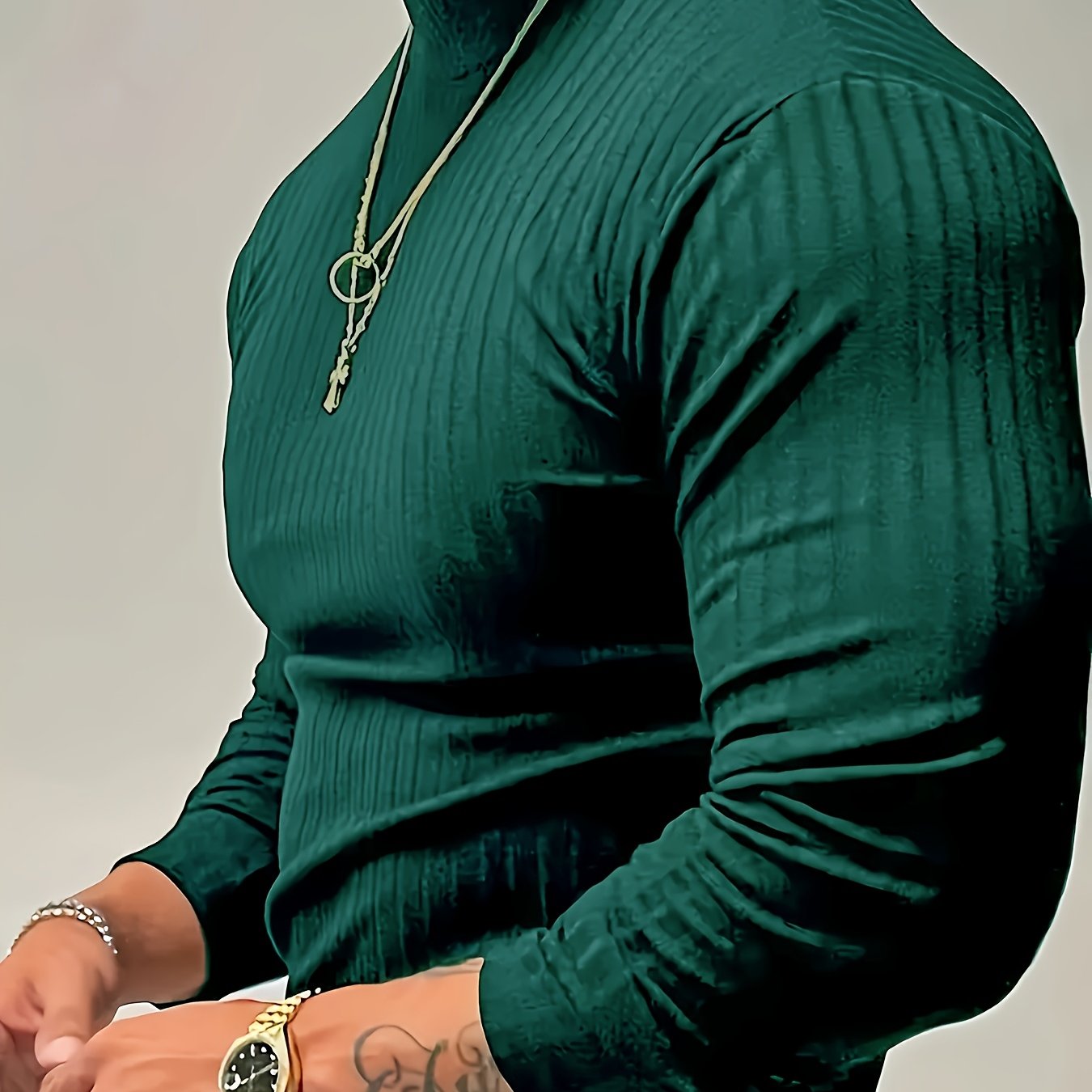 Camiseta de manga larga ajustada acanalada para hombre – Camiseta deportiva con cuello alto