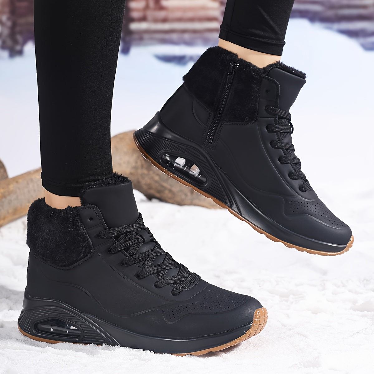 Bottes de neige mi-mollet doublées polaire pour femme – Chaussures d'hiver chaudes avec coussin d'air