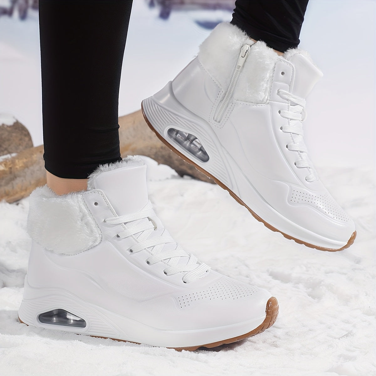Bottes de neige mi-mollet doublées polaire pour femme – Chaussures d'hiver chaudes avec coussin d'air