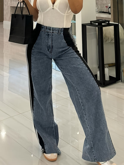 Pantalones de pernera ancha y cintura alta - Ajuste alargador con paneles a rayas
