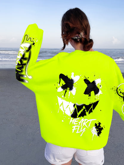 Sudadera con letras de grafiti para mujer – Jersey artístico negro para otoño/invierno