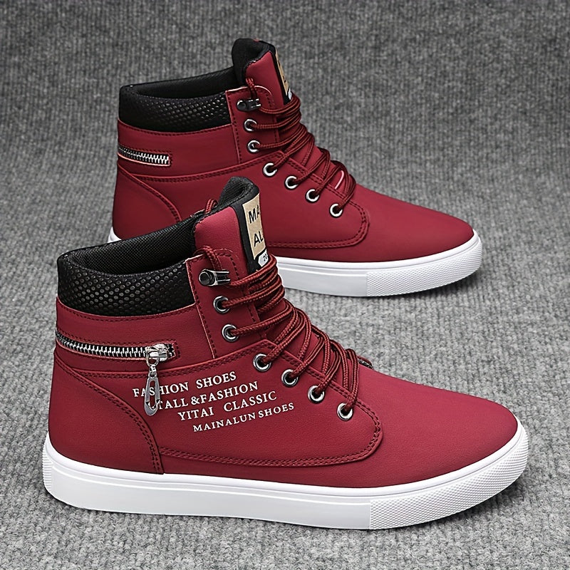 Men’s Mid-Top Casual Sneakers – Non-Slip PU Streetwear Shoes