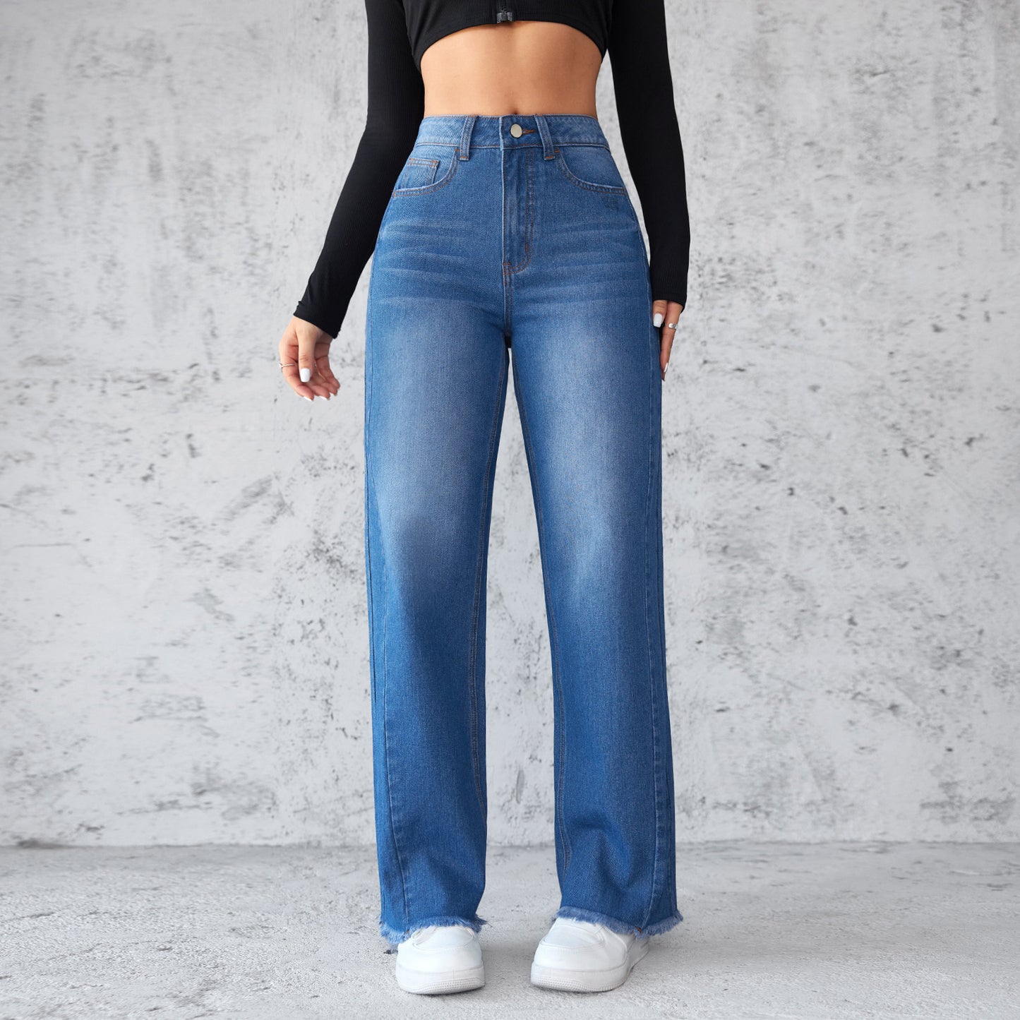 Vaqueros de pernera ancha y talle alto Loom & Soul™ – Pantalones casuales rectos de mezclilla para mujer