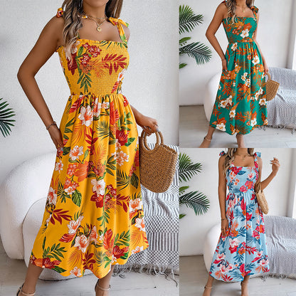 Loom & Soul™ Vestido Largo Corsé Floral – Vestido Playero sin Mangas de Cintura Alta para Mujer