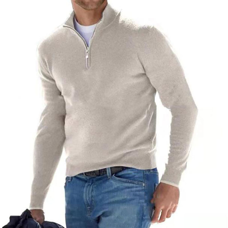 Suéter con cremallera y cuello en V para hombre – Jersey informal con tacto de cachemira para otoño
