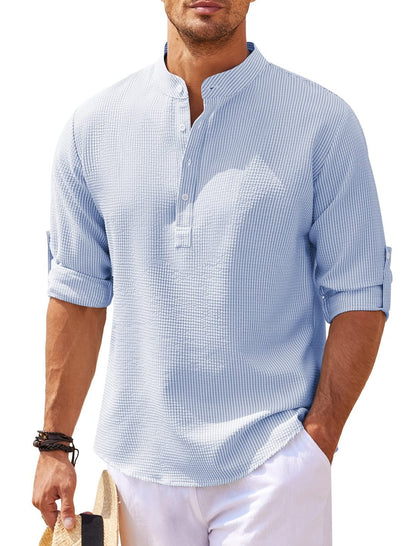 Camisa de hombre de manga larga con cuello alto – Jersey informal de corte holgado