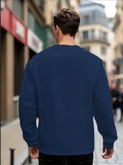 Sudadera jacquard de cuello redondo para hombre – Jersey casual de manga larga con estampado geométrico
