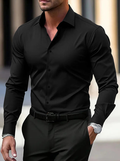Camisa de manga larga con botones para hombre Loom & Soul™ – Top informal y de negocios de terciopelo de color liso