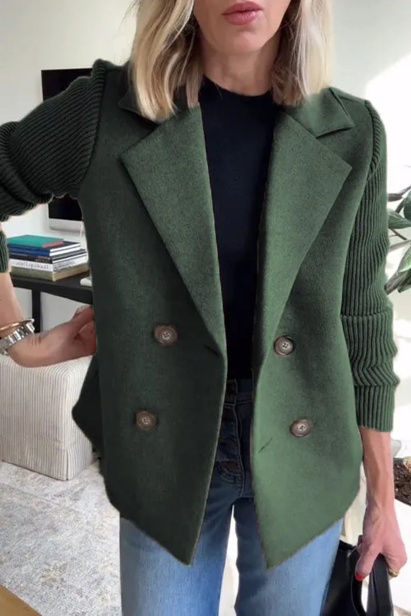 Chaqueta de Solapa Cruzada para Mujer – Abrigo con Mangas Tejidas Empalmadas