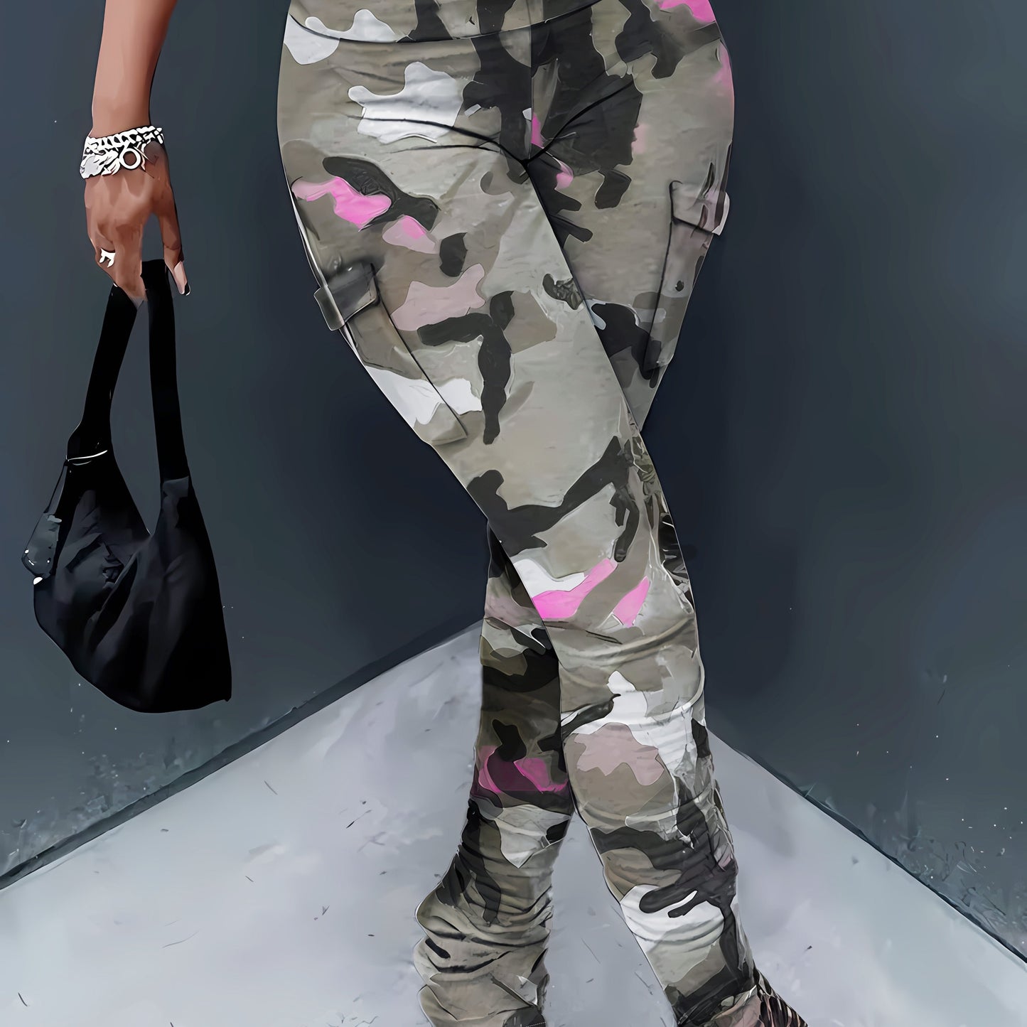 Leggings de camuflaje de tiro alto para mujer – Elásticos con bolsillos laterales