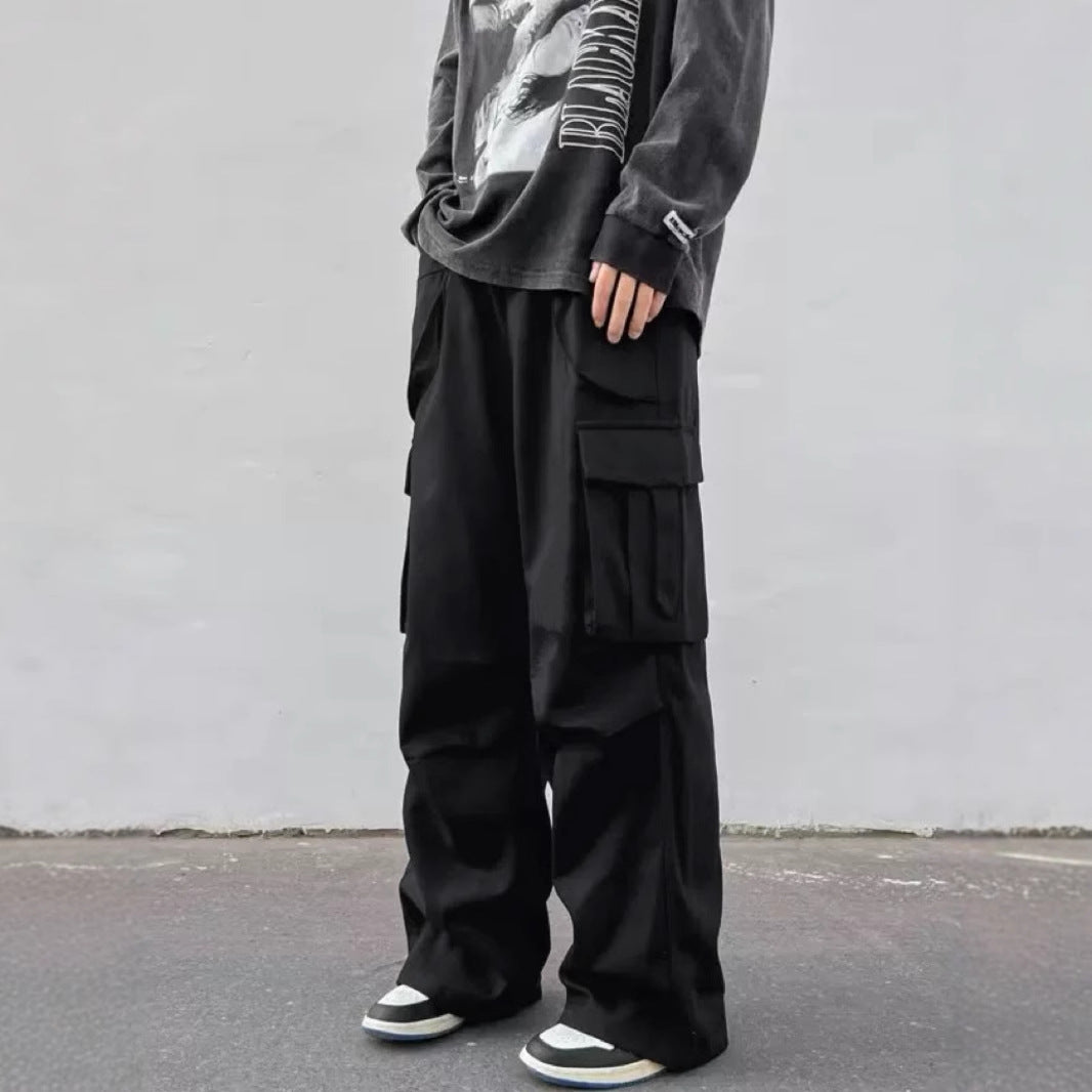 Pantalones paracaídas de pernera ancha para hombre - Pantalones de trabajo informales de tiro medio