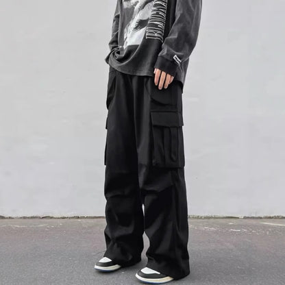 Pantalones paracaídas de pernera ancha para hombre - Pantalones de trabajo informales de tiro medio