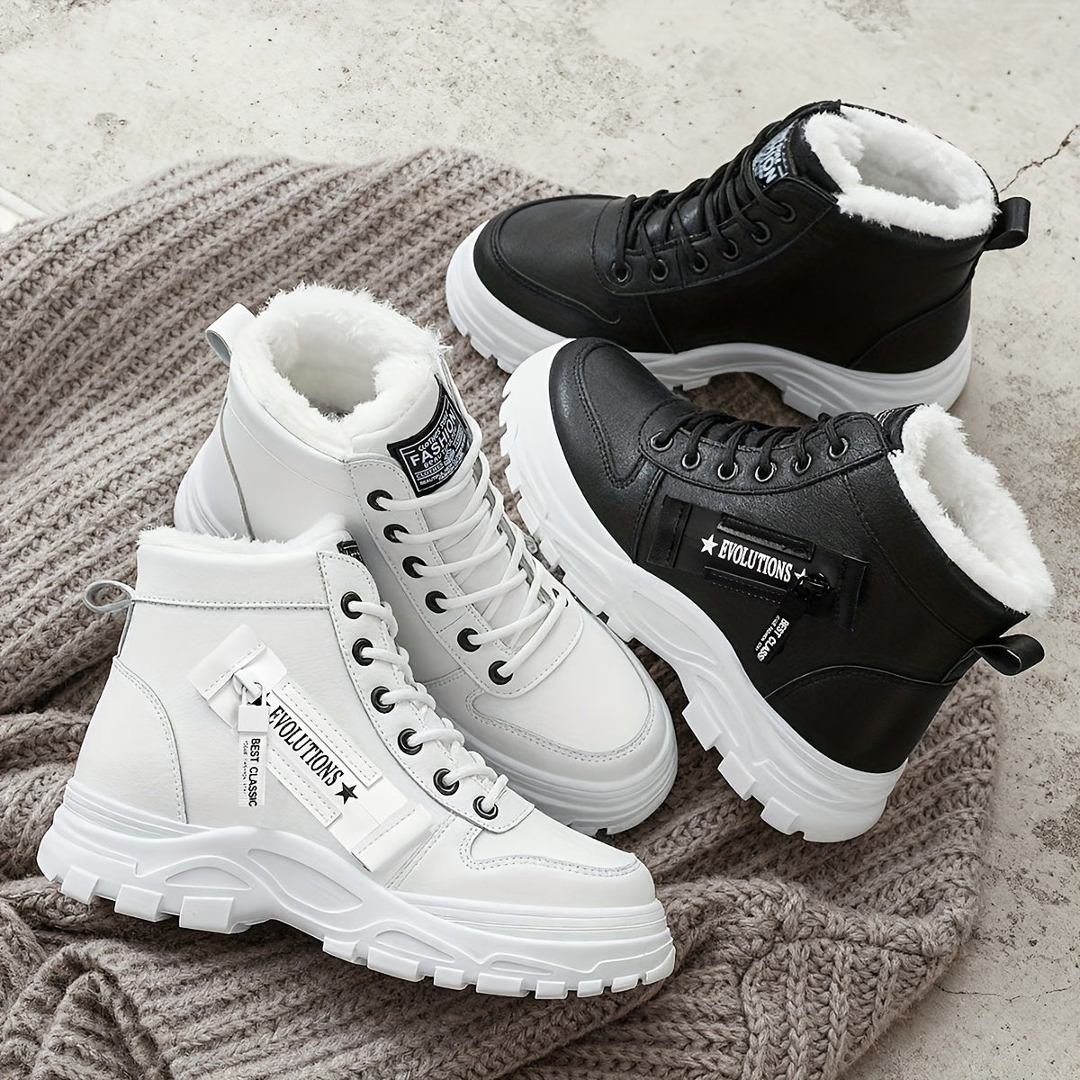 Botas de plataforma de invierno para mujer - Zapatos de invierno cálidos, casuales, con cordones y antideslizantes