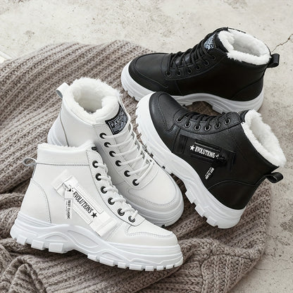 Botas de plataforma de invierno para mujer - Zapatos de invierno cálidos, casuales, con cordones y antideslizantes