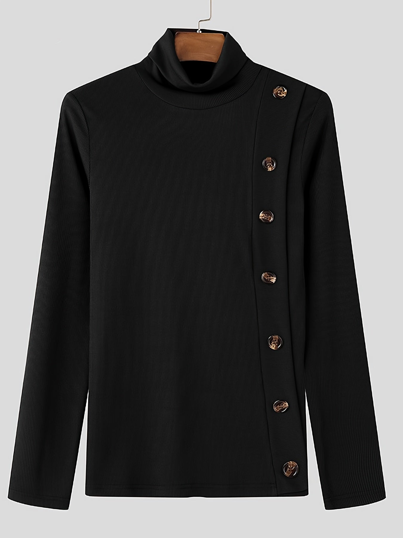 Camiseta de cuello alto ajustada para hombre - Camisa de punto con detalle de botones