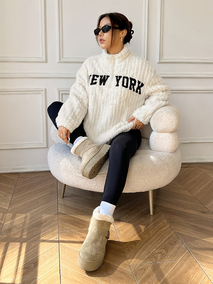 Elegante Abrigo de Punto con Cremallera – Abrigo de Cuello Alto para Mujer Otoño/Invierno