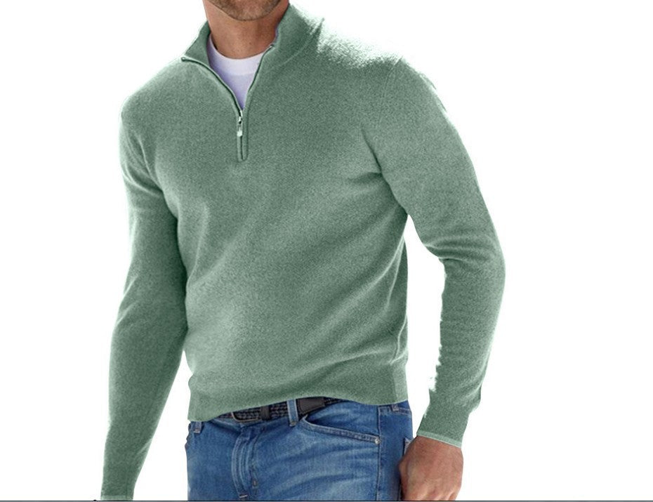 Suéter con cremallera y cuello en V para hombre – Jersey informal con tacto de cachemira para otoño