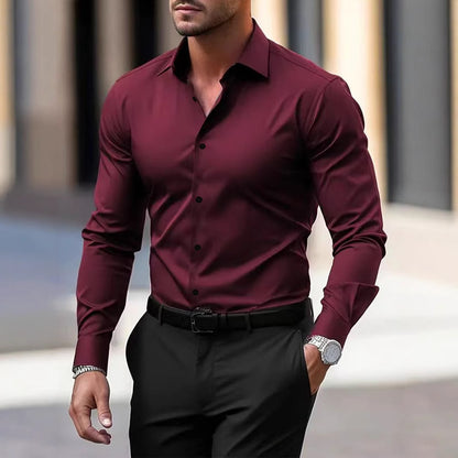Camisa de manga larga con botones para hombre Loom & Soul™ – Top informal y de negocios de terciopelo de color liso