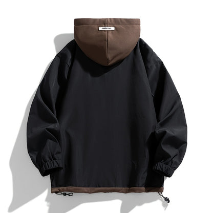Chaqueta con cremallera y bloques de color para hombre Loom & Soul – Cortavientos ligero con capucha