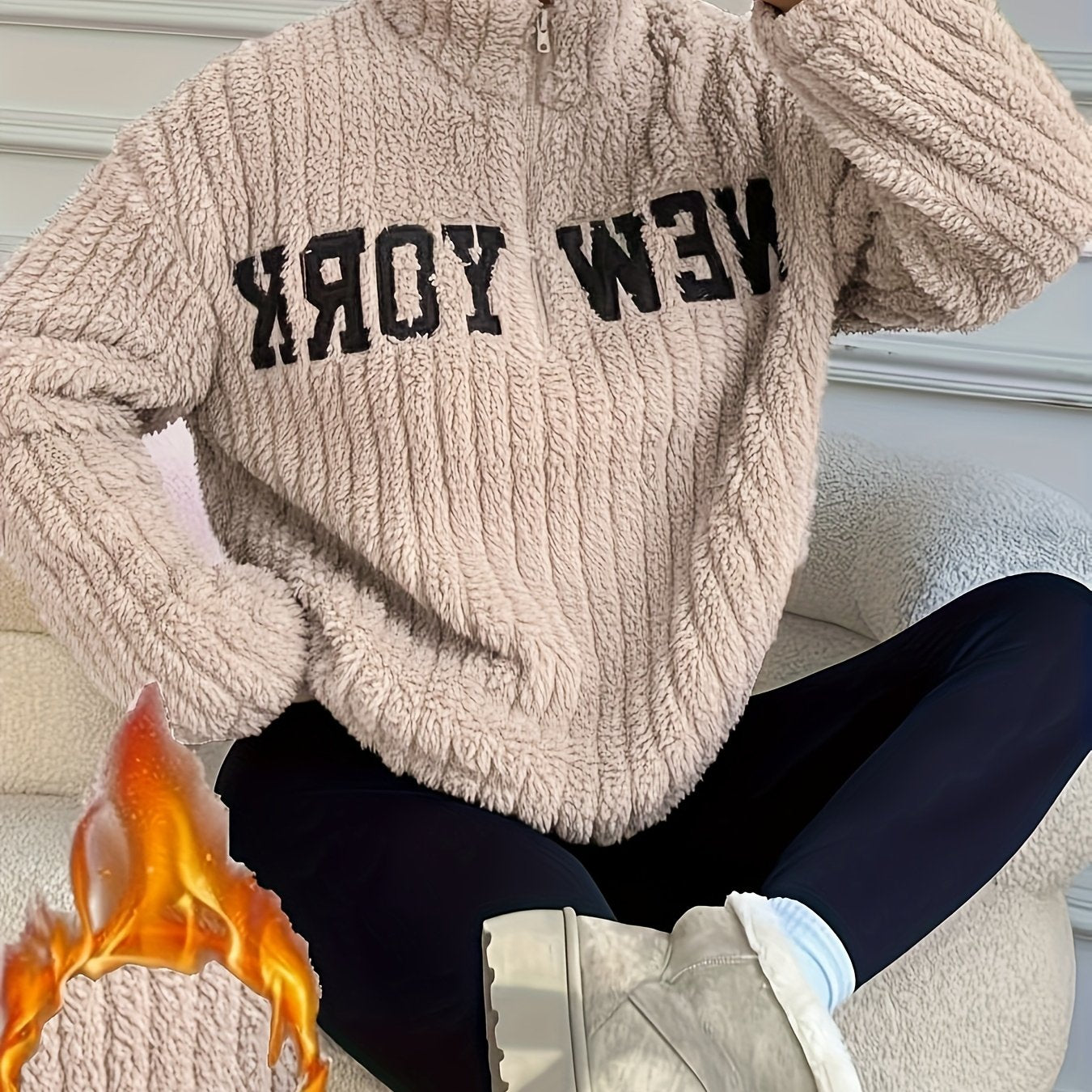 Elegante Abrigo de Punto con Cremallera – Abrigo de Cuello Alto para Mujer Otoño/Invierno