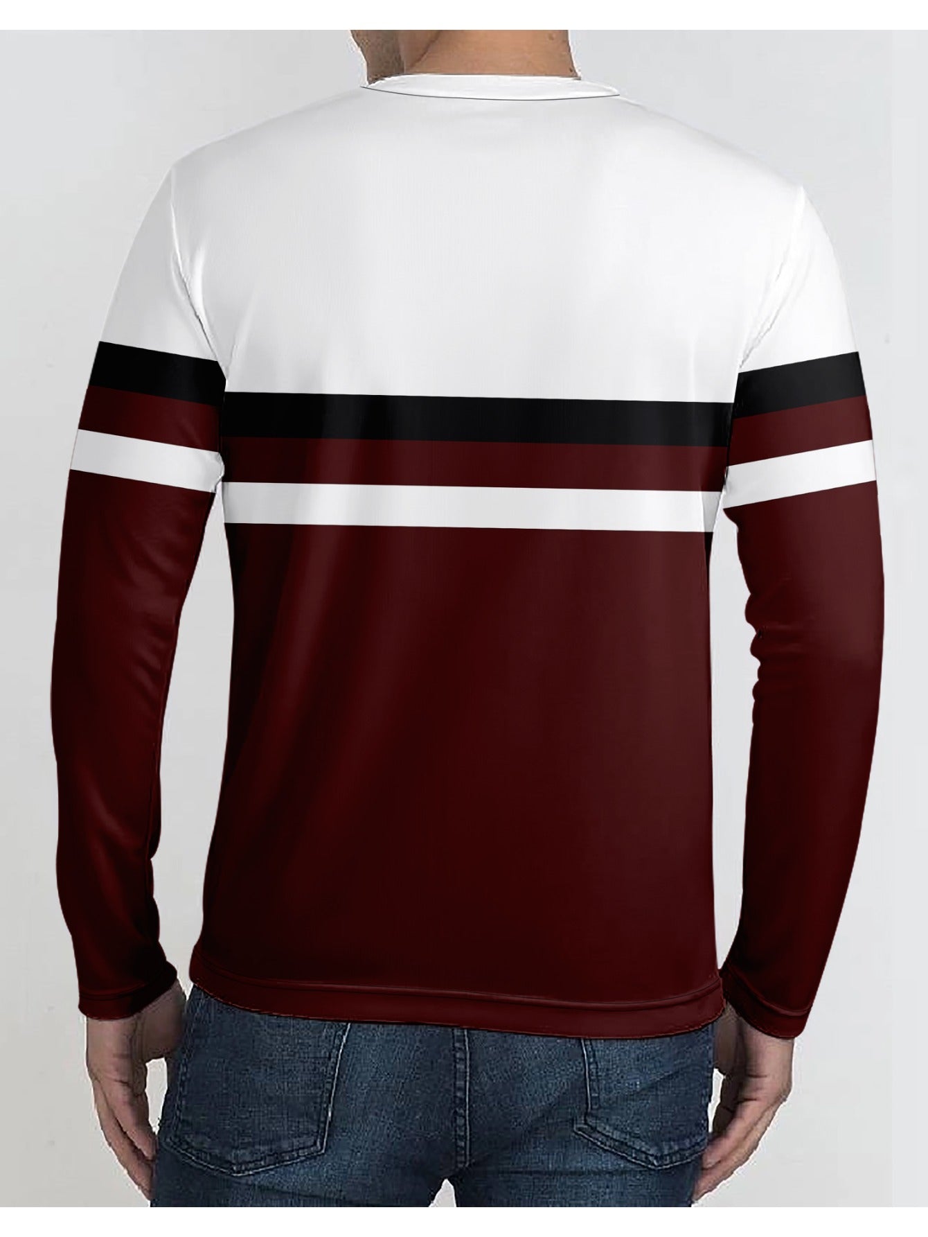 3D Geometric Street Tee – Wine Red Contrast Long Sleeve