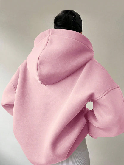 Sudadera con capucha de color liso para mujer – Sudadera holgada de manga larga