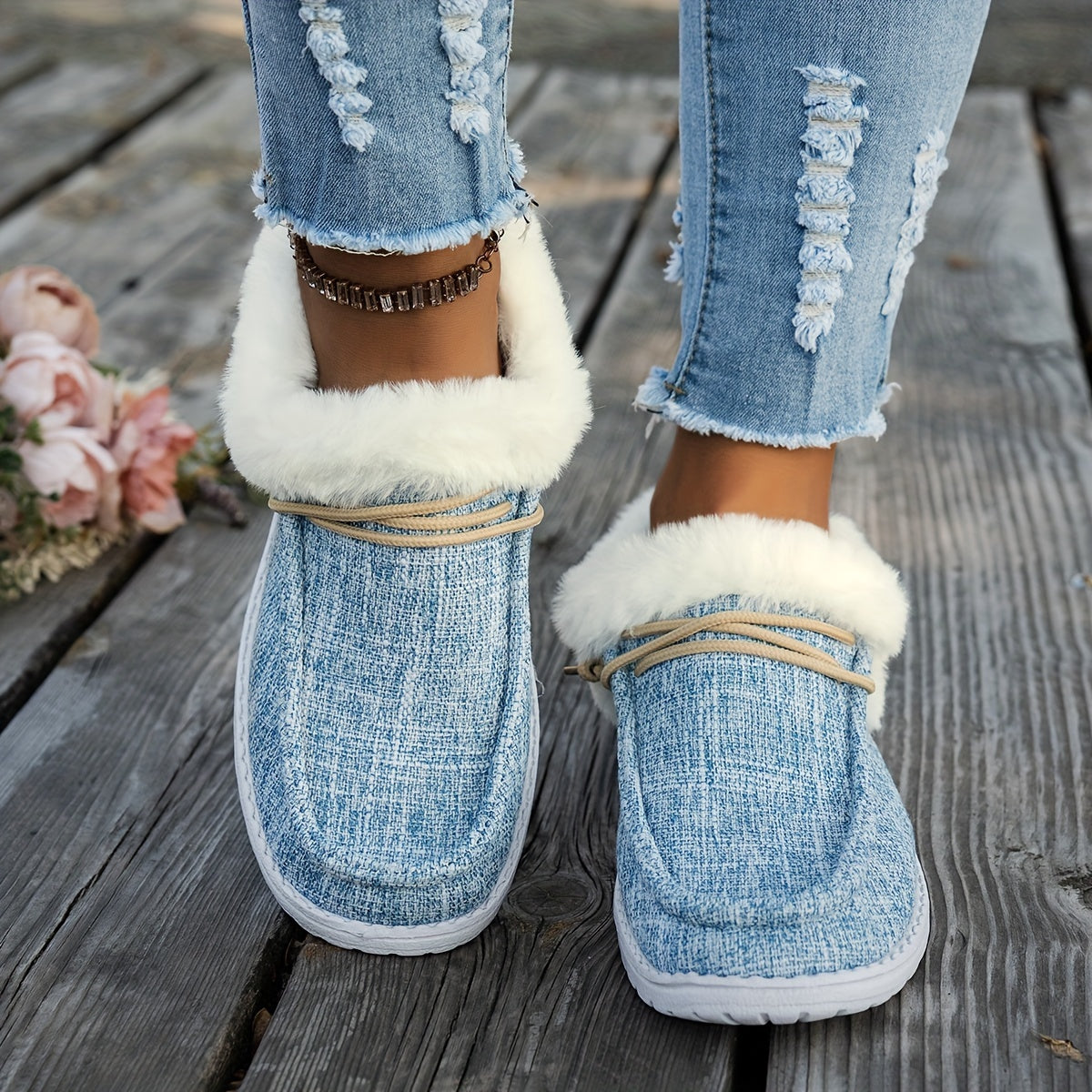 Mocassins à enfiler pour femmes – Chaussures d'hiver décontractées chaudes et antidérapantes avec semelle en EVA