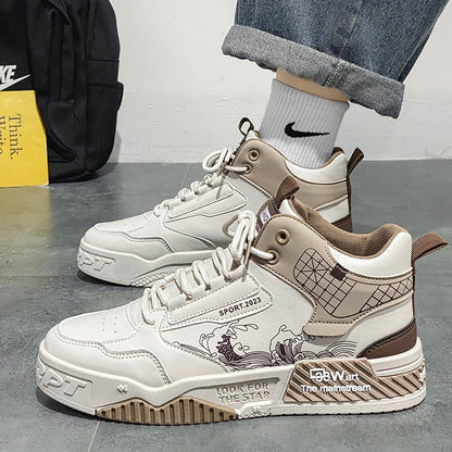 Loom & Soul™ Zapatillas de deporte casual de caña alta para hombre – Zapatillas con cordones fáciles de usar con forro de malla y suela de goma